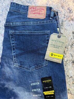 Stetson Men’s Stretch Blue Denim Jeans - Boot Leg 34 x 36